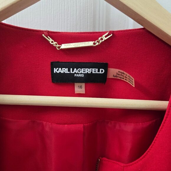 Karl Lagerfeld Paris 16 Red Full zip Blazer with Peplum Faux Front Pockets - Picture 5 of 11